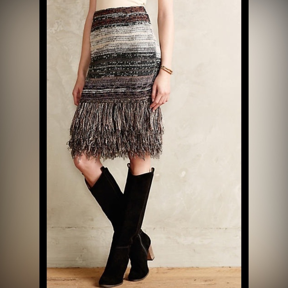 Fringed Multi-Tone Knit Mini Skirt